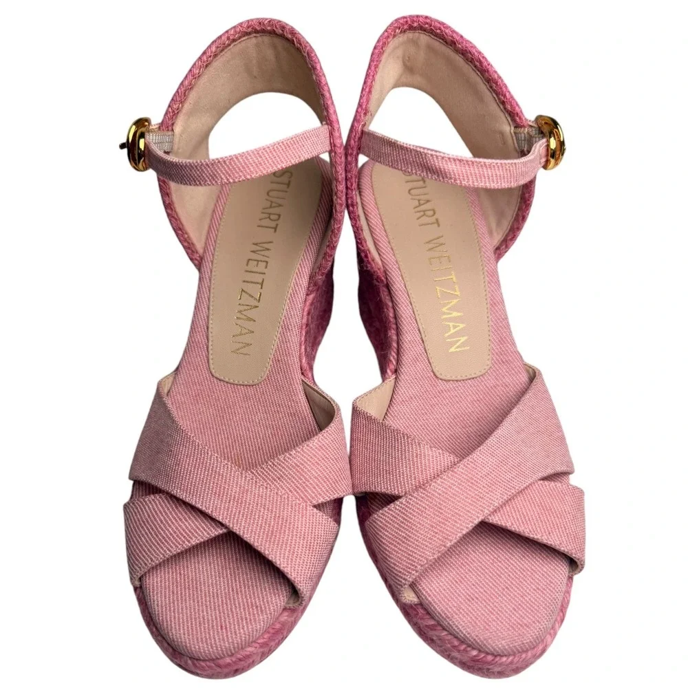 Stuart Weitzman Mirela II Pink Espadrille Wedges 5.5